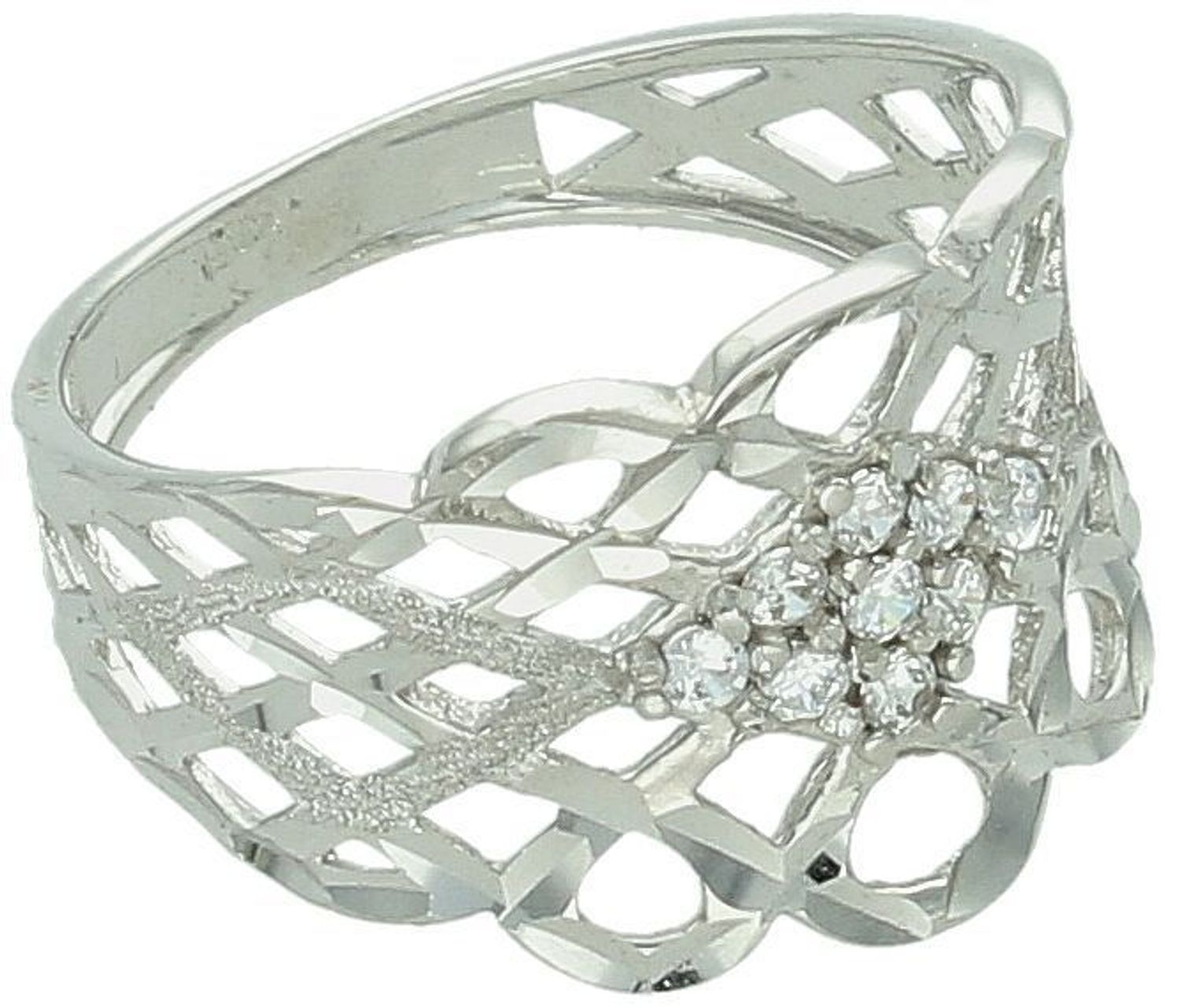 Pierścionek damski z białego złota próby 585 PI 2093A. Ażurowy wzór z cyrkoniami, rozmiar 16, waga 2,72 g. Subtelna elegancja i perfekcyjne wykonanie. Oryginalne opakowanie i gwarancja.1.jpg